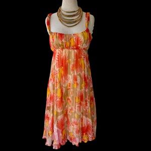 Diane Von Furstenberg Orange Floral Silk Dress Penny Ruffle Sundress Sz 4 EUC